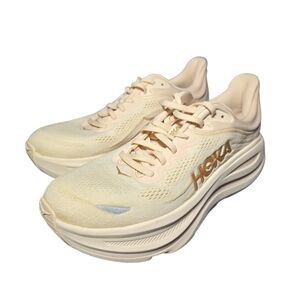 HOKA Bondi 9 Running Shoes Women's Sz 10.5B Beige Cream Max Cushion Sneakers